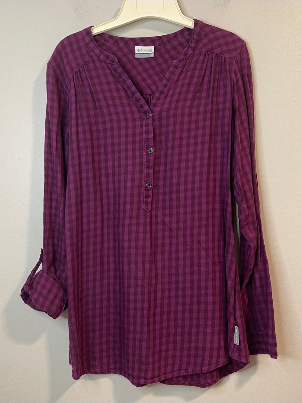 Columbia Plum Plaid Long-Sleeve Henley Tunic